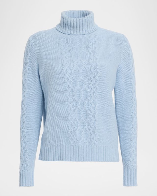 Cashmere Placed Cable Turtleneck Sweat